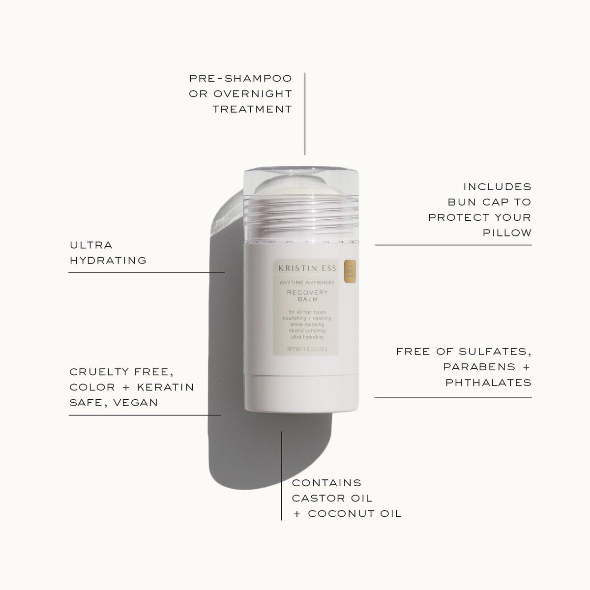 Kristin Ess Hair Recovery Balm Treatment for Damaged Hair + Slick Back Styles - Ponytails, Buns with Coconut and Castor Oils, Edge Control, Restores Shine and Softens, Clean Girl Essentials 2oz Avelisse