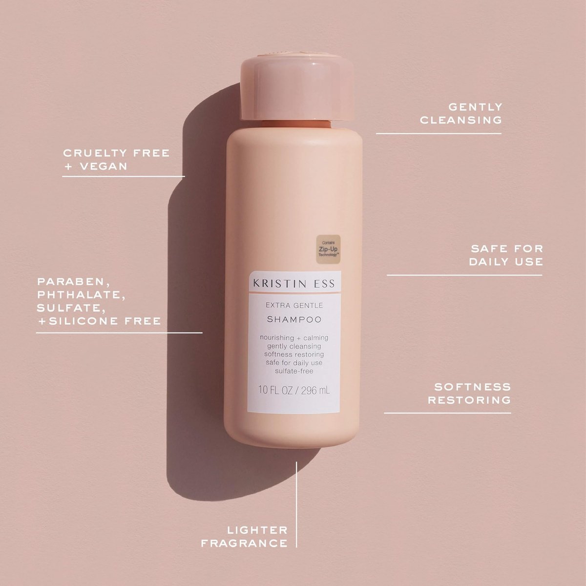 Kristin Ess Hair Extra Gentle Shampoo for Sensitive Skin + Scalp - Moisturizing & Hydrating, Vegan, Color Safe & Keratin Safe, 10 fl oz Avelisse