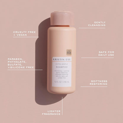 Kristin Ess Hair Extra Gentle Shampoo for Sensitive Skin + Scalp - Moisturizing & Hydrating, Vegan, Color Safe & Keratin Safe, 10 fl oz Avelisse