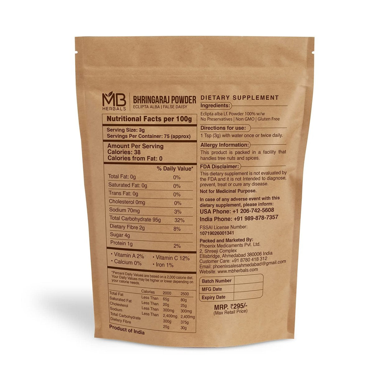 MB Herbals Pure Bhringraj Powder - 227g (8 oz) 100% Eclipta Alba for Natural Hair Growth & Scalp Health - görsel 3