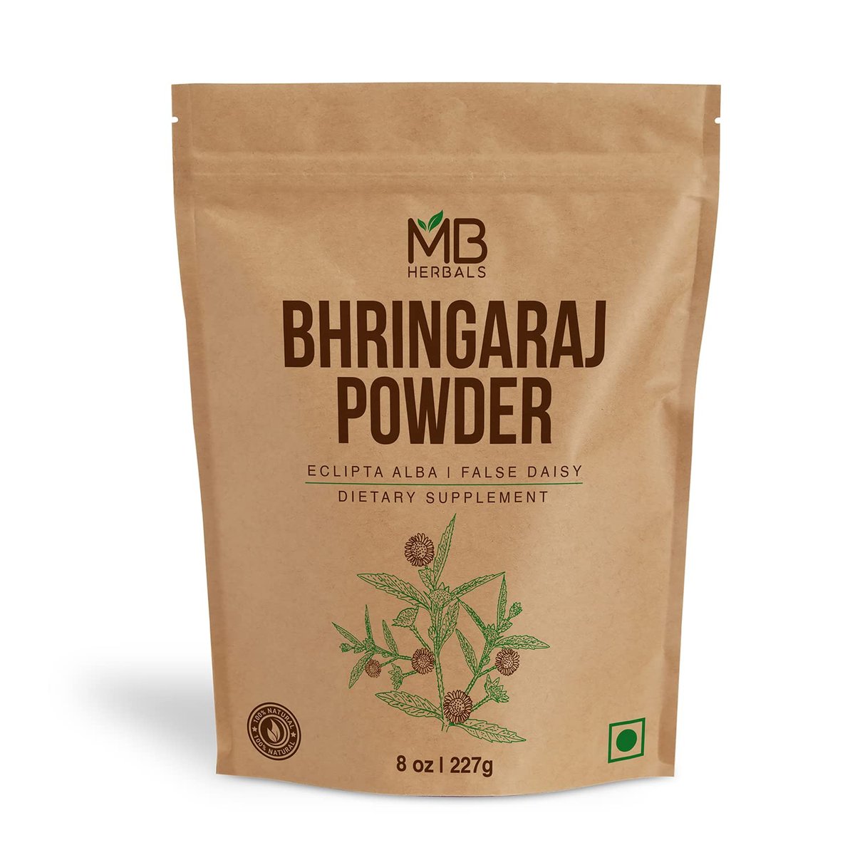 MB Herbals Pure Bhringraj Powder - 227g (8 oz) 100% Eclipta Alba for Natural Hair Growth & Scalp Health - görsel 1