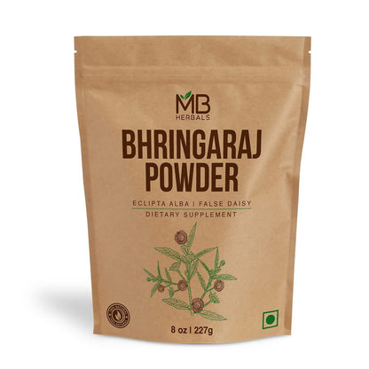 MB Herbals Pure Bhringraj Powder - 227g (8 oz) 100% Eclipta Alba for Natural Hair Growth & Scalp Health