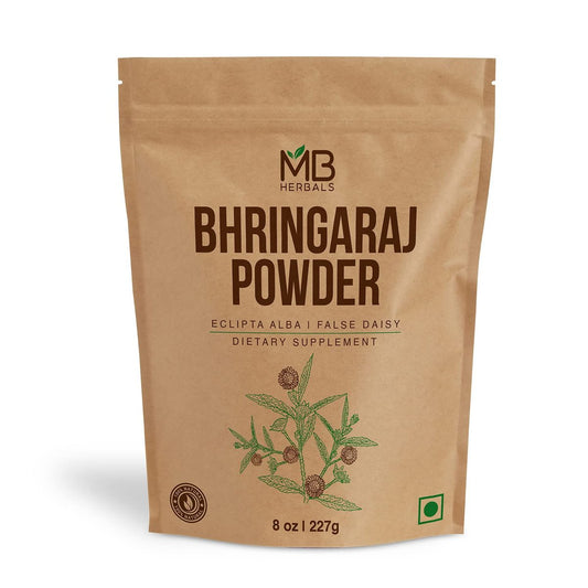 MB Herbals Pure Bhringraj Powder - 227g (8 oz) 100% Eclipta Alba for Natural Hair Growth & Scalp Health