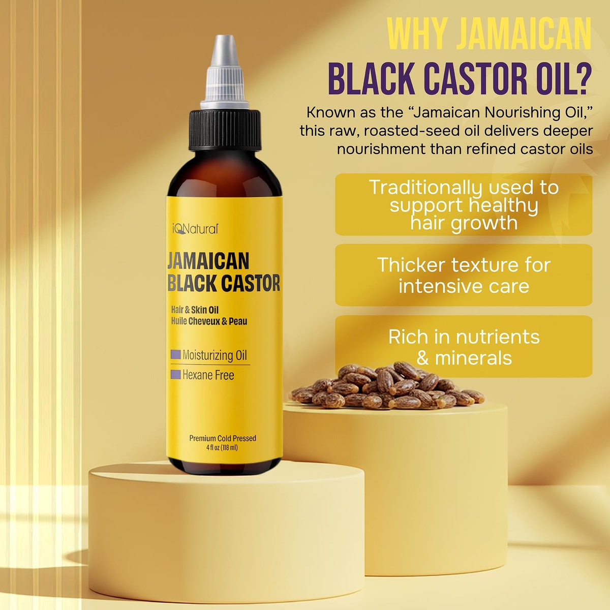4 oz Organic Cold Pressed Jamaican Black Castor Oil for Hair Growth, Damaged Hair, Dry Scalp – Unscented, Hexane-Free - görsel 9