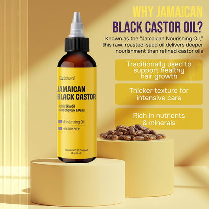 4 oz Organic Cold Pressed Jamaican Black Castor Oil for Hair Growth, Damaged Hair, Dry Scalp – Unscented, Hexane-Free