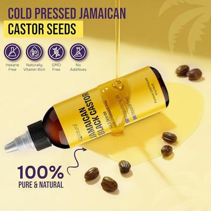 4 oz Organic Cold Pressed Jamaican Black Castor Oil for Hair Growth, Damaged Hair, Dry Scalp – Unscented, Hexane-Free