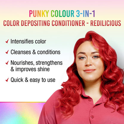 Punky Colour Redilicious 3-in-1 Color Depositing Conditioner & Hair Cleanser - Sulfate-Free Semi-Permanent Hair Color Refresh (8.5 fl oz)
