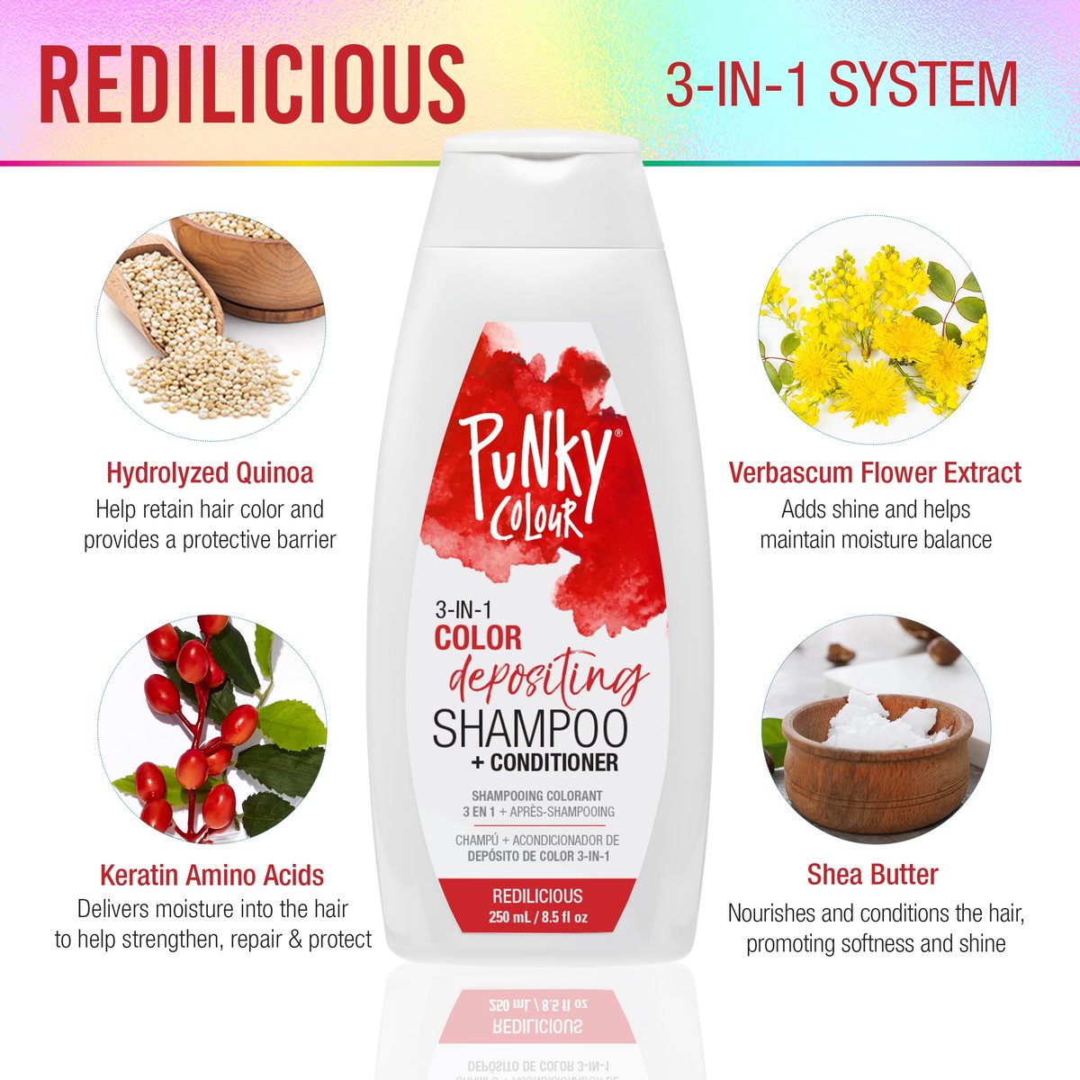 Punky Colour Redilicious 3-in-1 Color Depositing Conditioner & Hair Cleanser - Sulfate-Free Semi-Permanent Hair Color Refresh (8.5 fl oz) - görsel 5