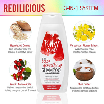 Punky Colour Redilicious 3-in-1 Color Depositing Conditioner & Hair Cleanser - Sulfate-Free Semi-Permanent Hair Color Refresh (8.5 fl oz)