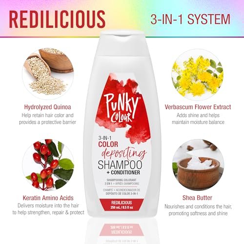 Punky Colour Redilicious 3-in-1 Color Depositing Conditioner & Hair Cleanser - Sulfate-Free Semi-Permanent Hair Color Refresh (8.5 fl oz) - görsel 6