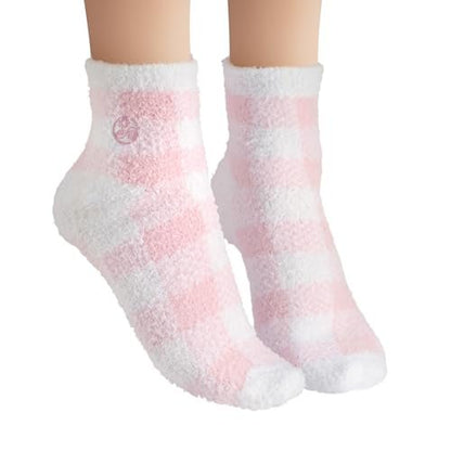 Earth Therapeutics Aloe Socks - Double Pack - Pink Plaid (2 Pairs) | Moisturizing Socks for Dry, Cracked Heels