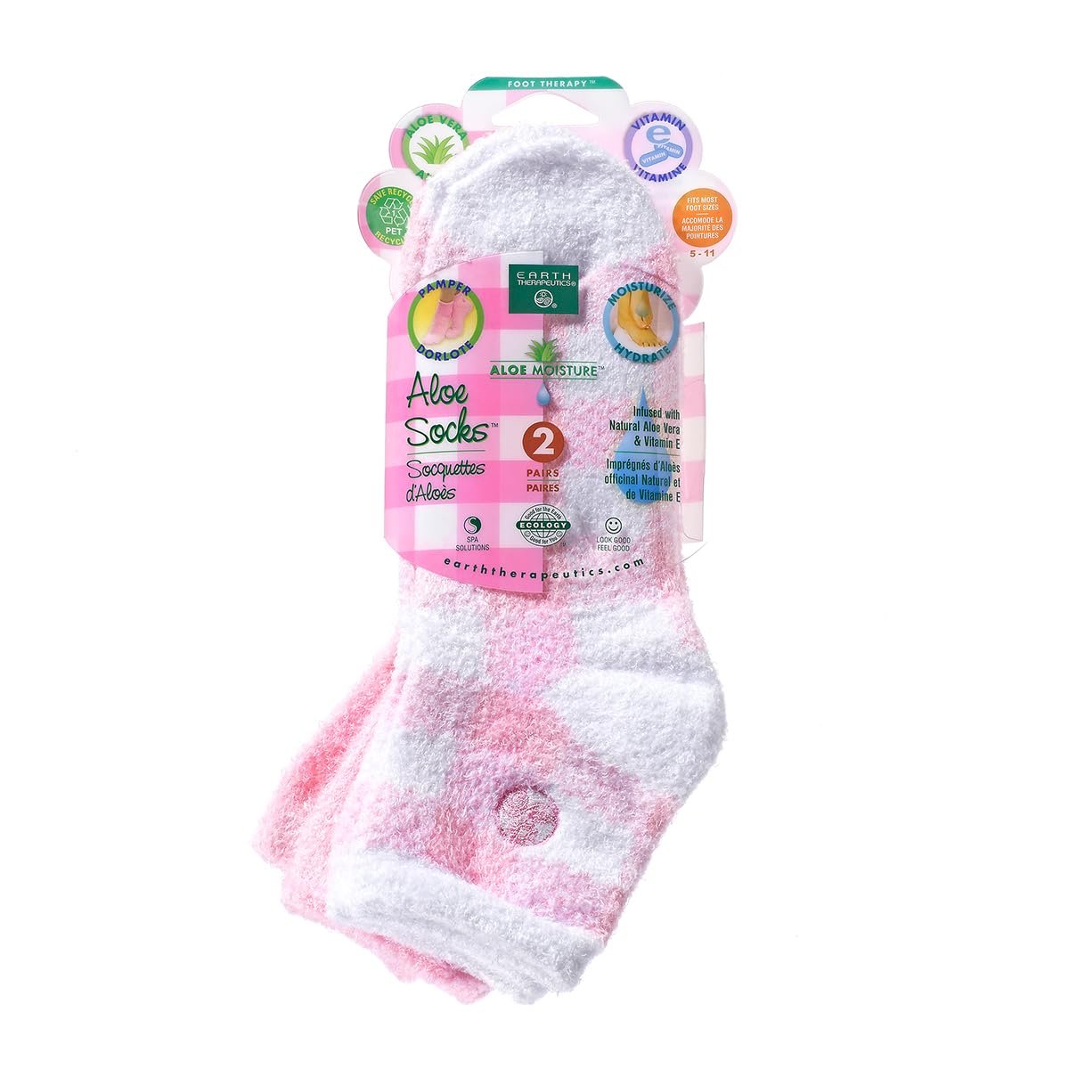 Earth Therapeutics Aloe Socks - Double Pack - Pink Plaid (2 Pairs) | Moisturizing Socks for Dry, Cracked Heels - görsel 1