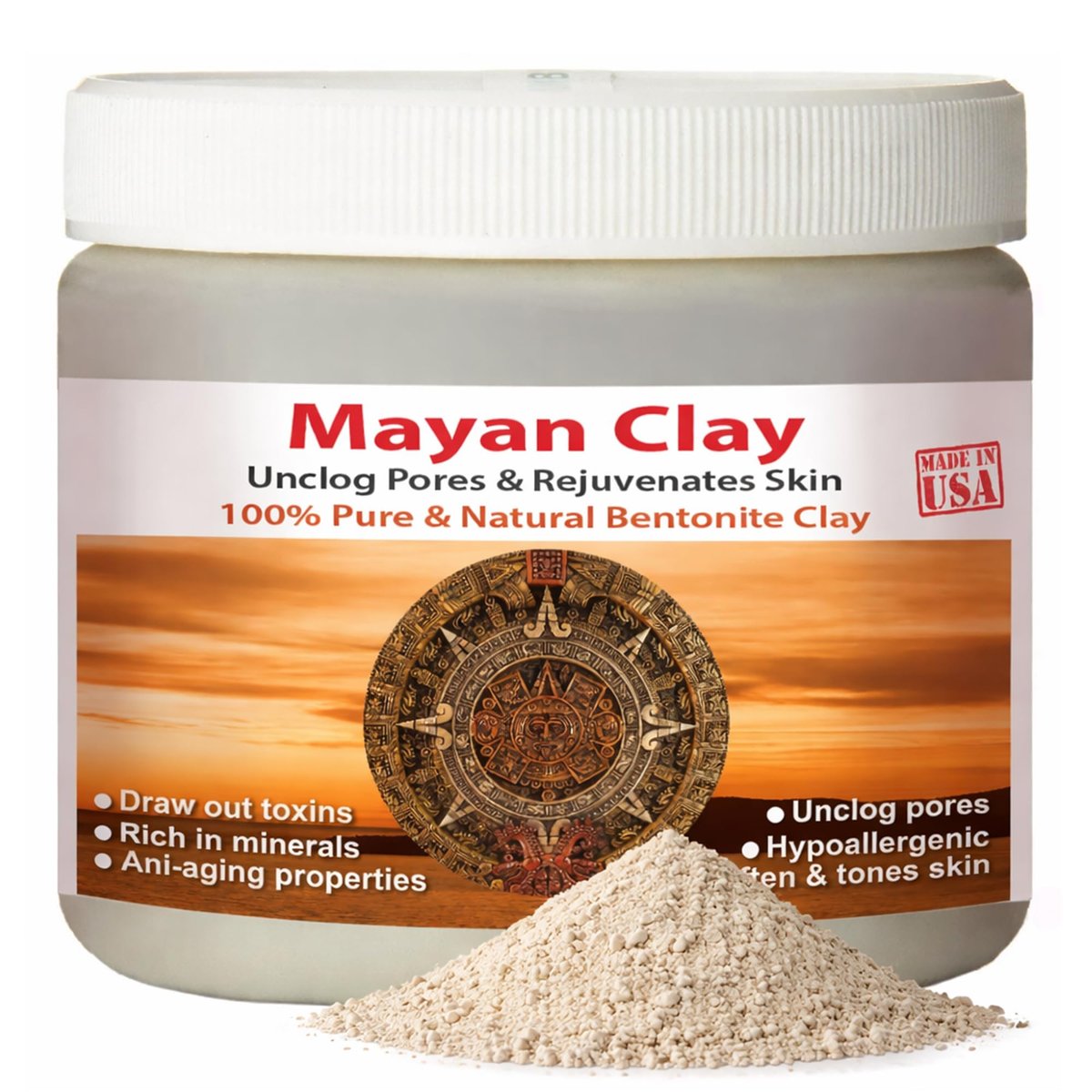 Mayan Pure Indian Healing Clay Powder - Deep Pore Cleansing Face, Body & Hair Mask - Natural Calcium Bentonite Clay 4oz - görsel 1