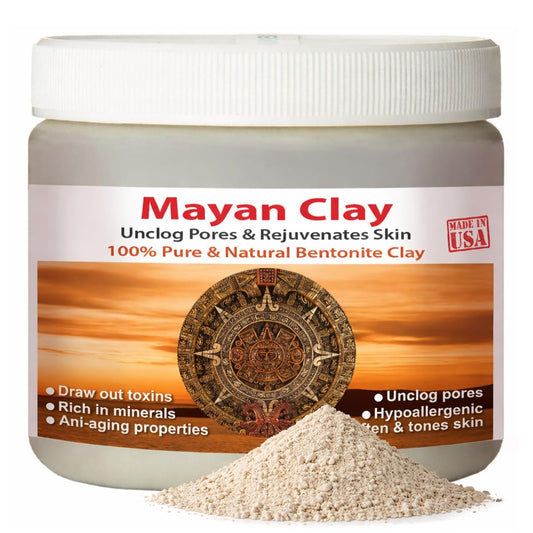 Mayan Pure Indian Healing Clay Powder - Deep Pore Cleansing Face, Body & Hair Mask - Natural Calcium Bentonite Clay 4oz