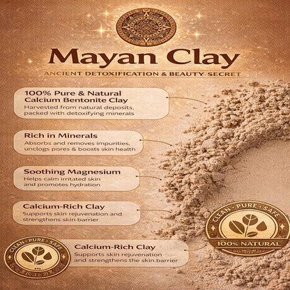 Mayan Pure Indian Healing Clay Powder - Deep Pore Cleansing Face, Body & Hair Mask - Natural Calcium Bentonite Clay 4oz