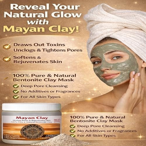 Mayan Pure Indian Healing Clay Powder - Deep Pore Cleansing Face, Body & Hair Mask - Natural Calcium Bentonite Clay 4oz - görsel 4