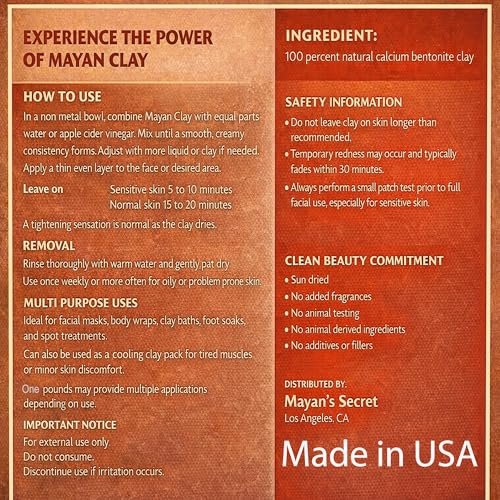 Mayan Pure Indian Healing Clay Powder - Deep Pore Cleansing Face, Body & Hair Mask - Natural Calcium Bentonite Clay 4oz - görsel 8