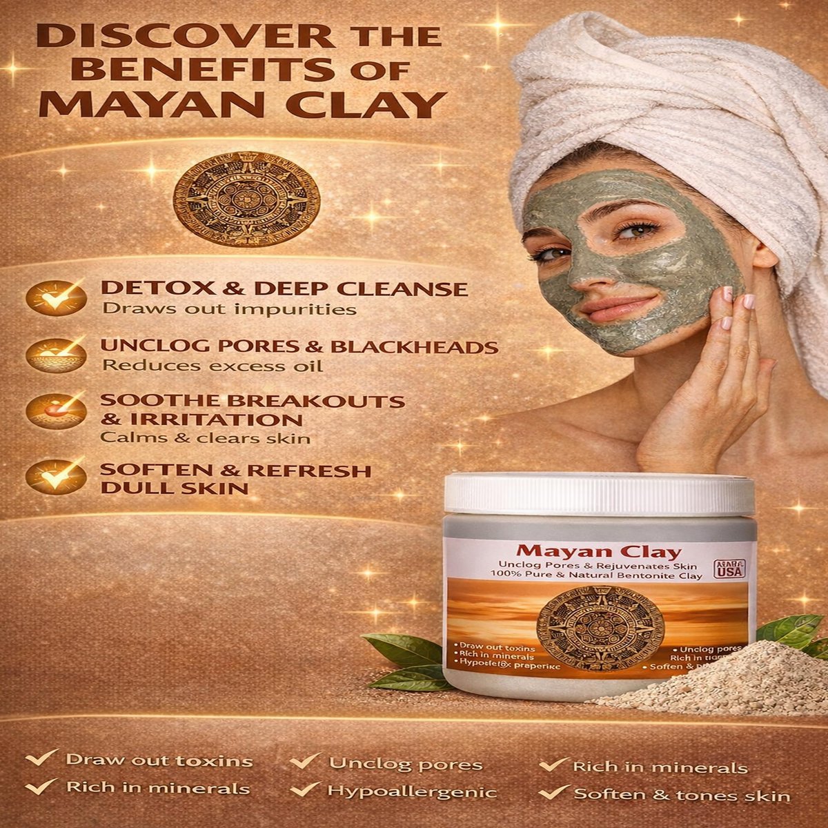 Mayan Pure Indian Healing Clay Powder - Deep Pore Cleansing Face, Body & Hair Mask - Natural Calcium Bentonite Clay 4oz - görsel 9