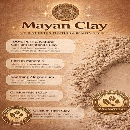 Mayan Pure Indian Healing Clay Powder - Deep Pore Cleansing Face, Body & Hair Mask - Natural Calcium Bentonite Clay 4oz