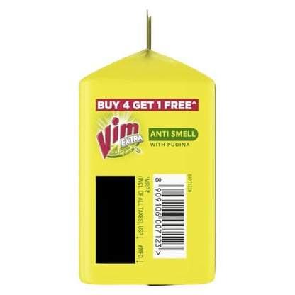 Vim Antismell with Pudina Dishwashing Liquid - Buy 4 Get 1 Free, Pack of 5 (200g Each)