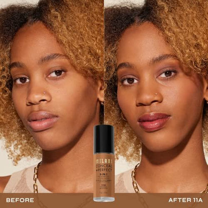 Milani Conceal + Perfect 2-in-1 Foundation + Concealer - 11A Nutmeg - Full Coverage, Waterproof & Sweatproof