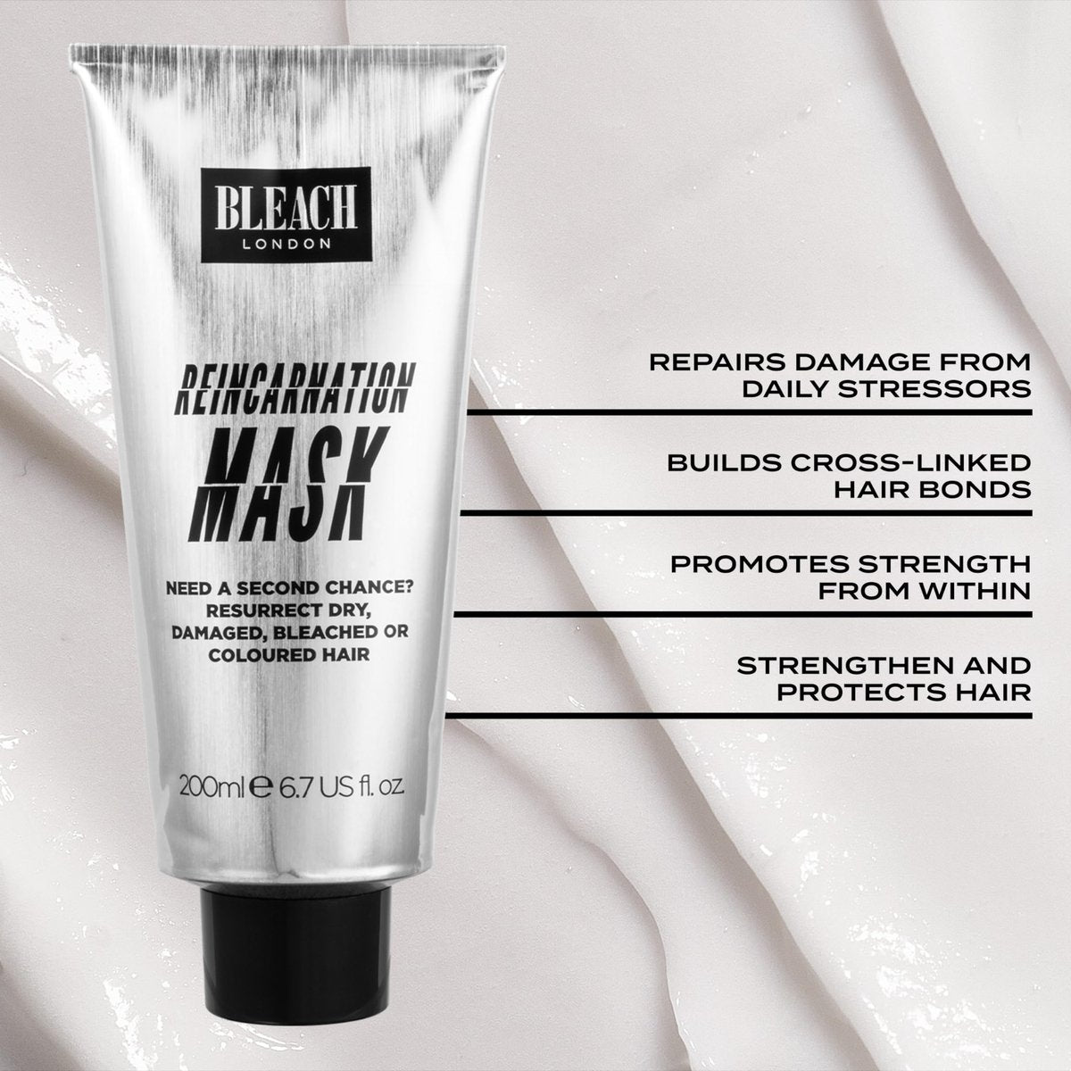 Bleach London Reincarnation Mask: Bond-Restoring Protein Hair Treatment for Dry Damaged Hair - Vegan & PETA-Approved (200ml / 6.8oz) - görsel 6