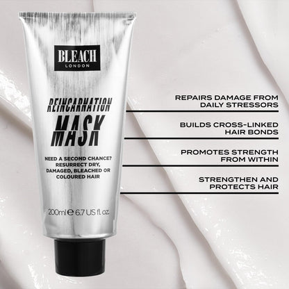 Bleach London Reincarnation Mask: Bond-Restoring Protein Hair Treatment for Dry Damaged Hair - Vegan & PETA-Approved (200ml / 6.8oz)