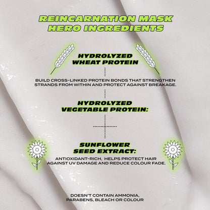 Bleach London Reincarnation Mask: Bond-Restoring Protein Hair Treatment for Dry Damaged Hair - Vegan & PETA-Approved (200ml / 6.8oz)