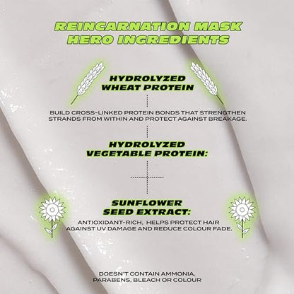 Bleach London Reincarnation Mask: Bond-Restoring Protein Hair Treatment for Dry Damaged Hair - Vegan & PETA-Approved (200ml / 6.8oz)
