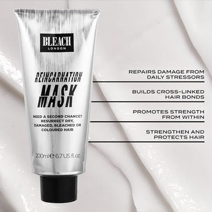 Bleach London Reincarnation Mask: Bond-Restoring Protein Hair Treatment for Dry Damaged Hair - Vegan & PETA-Approved (200ml / 6.8oz)