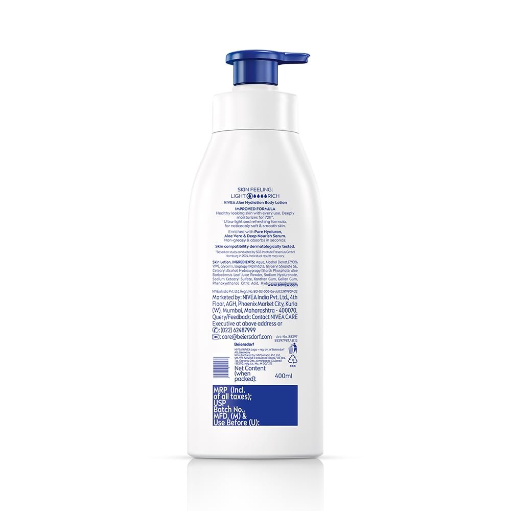 NIVEA Aloe Hydration Body Lotion for Dry Skin, 400ml (13.52 fl oz) - Moisturizing Lotion with Aloe Vera Avelisse