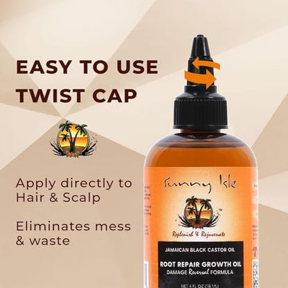 Sunny Isle Jamaican Black Castor Oil Root Repair Growth Oil - Nourishes Hair, Strengthens, Prevents Hair Loss - 4 oz