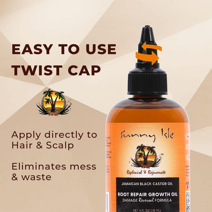 Sunny Isle Jamaican Black Castor Oil Root Repair Growth Oil - Nourishes Hair, Strengthens, Prevents Hair Loss - 4 oz