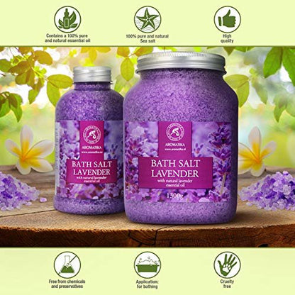 AROMATIKA Sea Salt Lavender Bath Salts with Natural Lavender Essential Oil - 46 Oz (1300g) - Lavender Bath Salts for Relaxation, Stress Relief, and Better Sleep Avelisse
