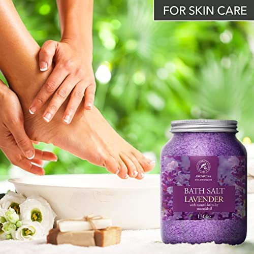 AROMATIKA Sea Salt Lavender Bath Salts with Natural Lavender Essential Oil - 46 Oz (1300g) - Lavender Bath Salts for Relaxation, Stress Relief, and Better Sleep Avelisse