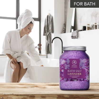 AROMATIKA Sea Salt Lavender Bath Salts with Natural Lavender Essential Oil - 46 Oz (1300g) - Lavender Bath Salts for Relaxation, Stress Relief, and Better Sleep Avelisse