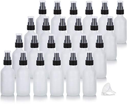 JUVITUS 2 oz Frosted Clear Glass Boston Round Bottles with Black Treatment Pump (24 Pack) + Funnel - Refillable Empty Storage Containers - görsel 2