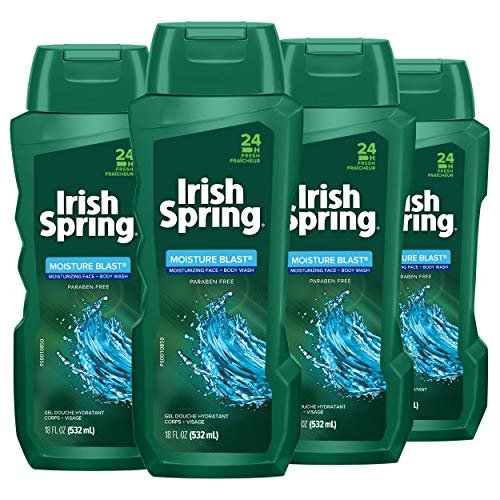 Irish Spring Body Wash Moisture Blast, 18 fl oz (Pack of 4) - Refreshing Men's Body Wash with Long-Lasting Scent Avelisse