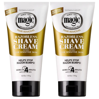 SoftSheen-Carson Magic Razorless Shaving Cream, Depilatory Hair Removal Cream for Coarse, Curly Hair, Works in 4 Minutes, 6 oz (Pack of 2)