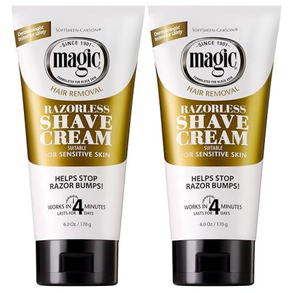 SoftSheen-Carson Magic Razorless Shaving Cream, Depilatory Hair Removal Cream for Coarse, Curly Hair, Works in 4 Minutes, 6 oz (Pack of 2)