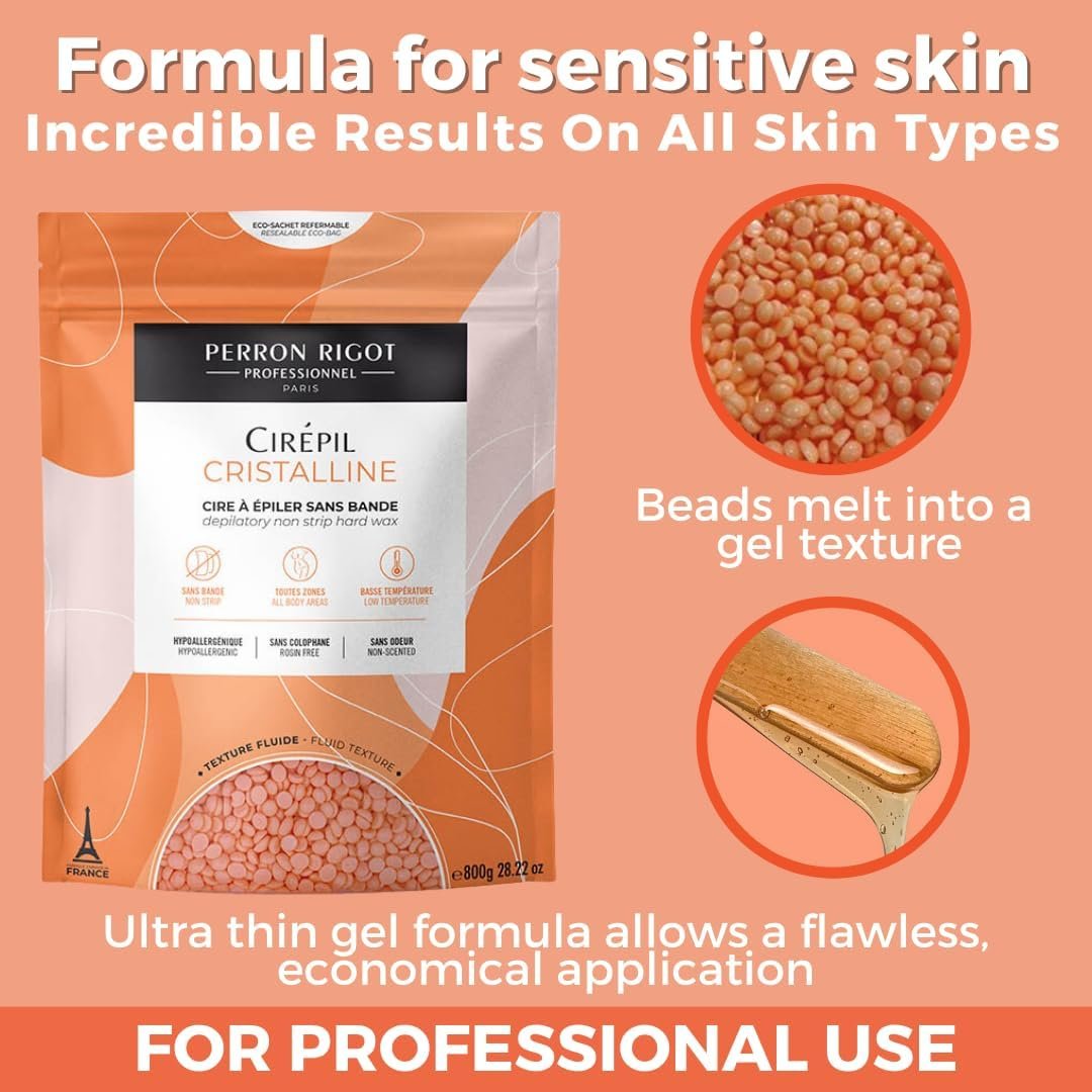 Cirepil Cristalline Hard Wax Beads - 800g / 28.22 oz - Unscented, Rosin-Free, Low-Temp Stripless Hair Removal for Sensitive Skin Avelisse