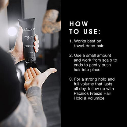Pacinos Styling Gel - Medium Shine All Day Hold, Conditions and Moisturizes Hair while Adding Volume and Texture, No Dry Flakes or Residue, All Hair Types, 8 fl. Oz