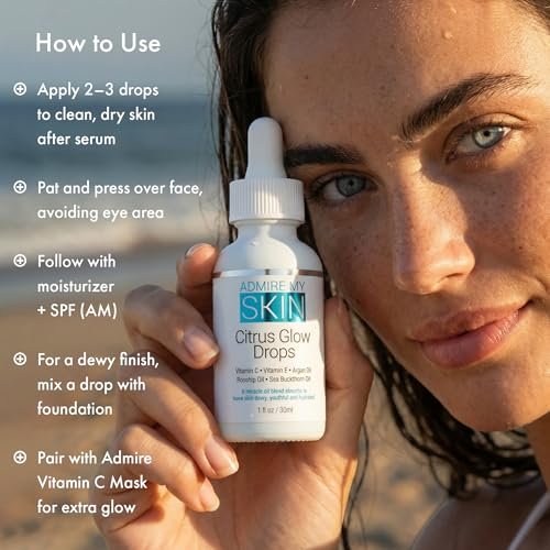 Admire My Skin Vitamin C Gua Sha Oil for Face - Organic Facial Oil with Argan & Rosehip Oils for Glowing, Dewy Skin - 1 oz Avelisse