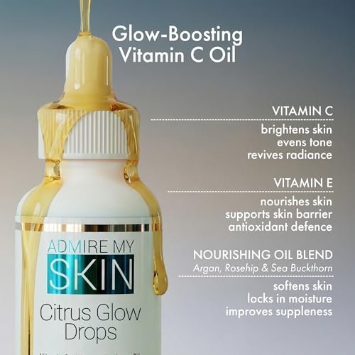 Admire My Skin Vitamin C Gua Sha Oil for Face - Organic Facial Oil with Argan & Rosehip Oils for Glowing, Dewy Skin - 1 oz Avelisse