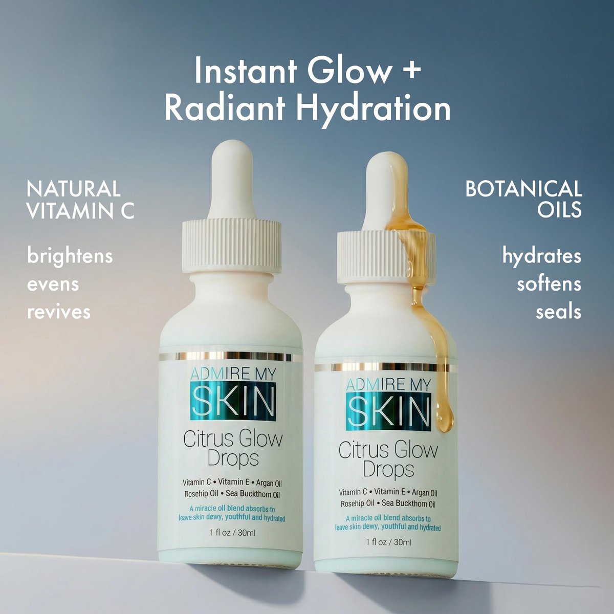 Admire My Skin Vitamin C Gua Sha Oil for Face - Organic Facial Oil with Argan & Rosehip Oils for Glowing, Dewy Skin - 1 oz Avelisse
