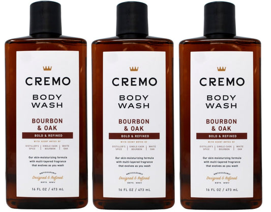Cremo Bourbon & Oak Body Wash, 16 oz (Pack of 3) - Premium Men's Grooming Avelisse