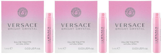 Versace Bright Crystal Eau De Toilette Travel Vials (Lot of 3) – 0.03 oz / 1 ml Each