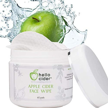 Apple Cider Vinegar Acne Face Toner Pads - Organic Tea Tree, Witch Hazel, Rose, Lavender - Cleanse, Tone, Hydrate, Calm & Soothe - 60 Count by Hello Cider Avelisse