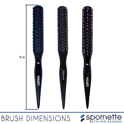 Spornette Little Wonder Small Teasing Brush – Boar & Tourmaline Nylon Bristles for Volume, Slick Backs & Back Brushing (Purple)