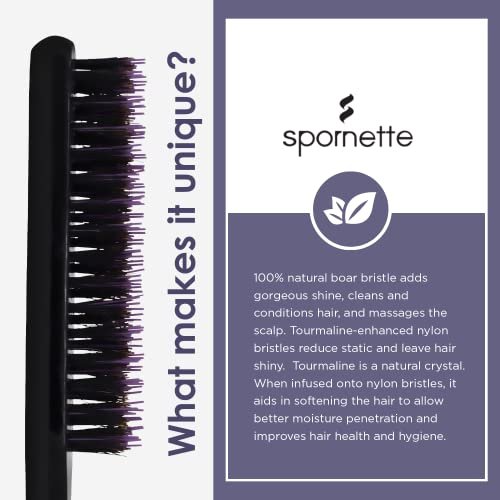 Spornette Little Wonder Small Teasing Brush – Boar & Tourmaline Nylon Bristles for Volume, Slick Backs & Back Brushing (Purple) - görsel 6